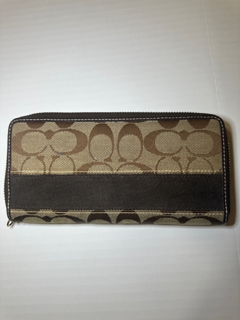 Coach Vintage Y2K Signature Zip Around Wallet Brown Khaki Tan Canvas Leather - Picture 3 of 12